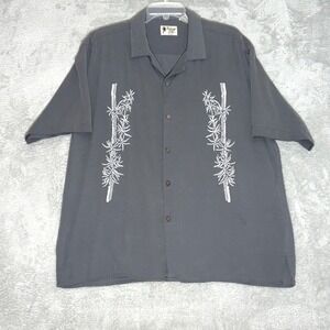 Vintage Silk Circa 1969 Mens L Gray Embroidered Bamboo 100% Silk Retro Resort